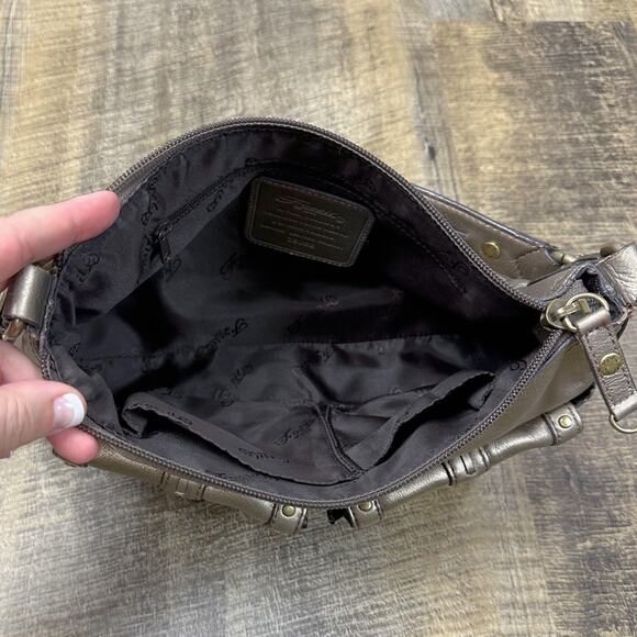 Fossil metallic bronze gold leather studded shoulder hobo bag - Picture 5 of 8